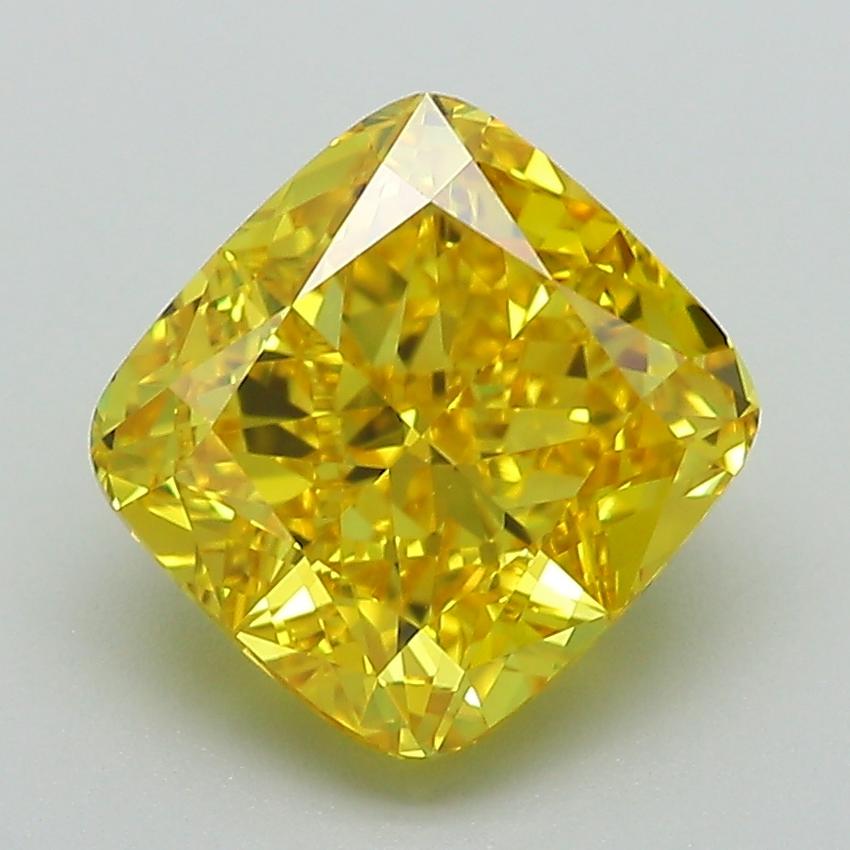 3.16 Ct. Fancy Vivid Yellow Cushion Lab Grown Diamond