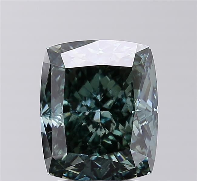 4.07 Ct. Fancy Vivid  Green Cushion Lab Grown Diamond