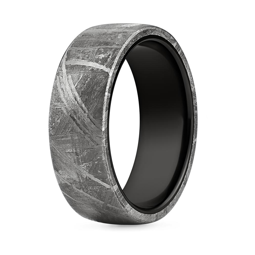 Modern Meteorite And Black Tungsten Wedding Ring 