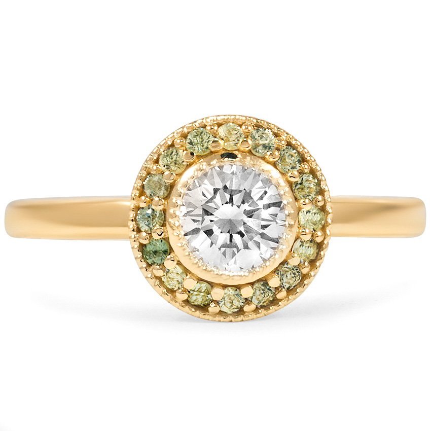 Custom Green Sapphire Halo Diamond Ring