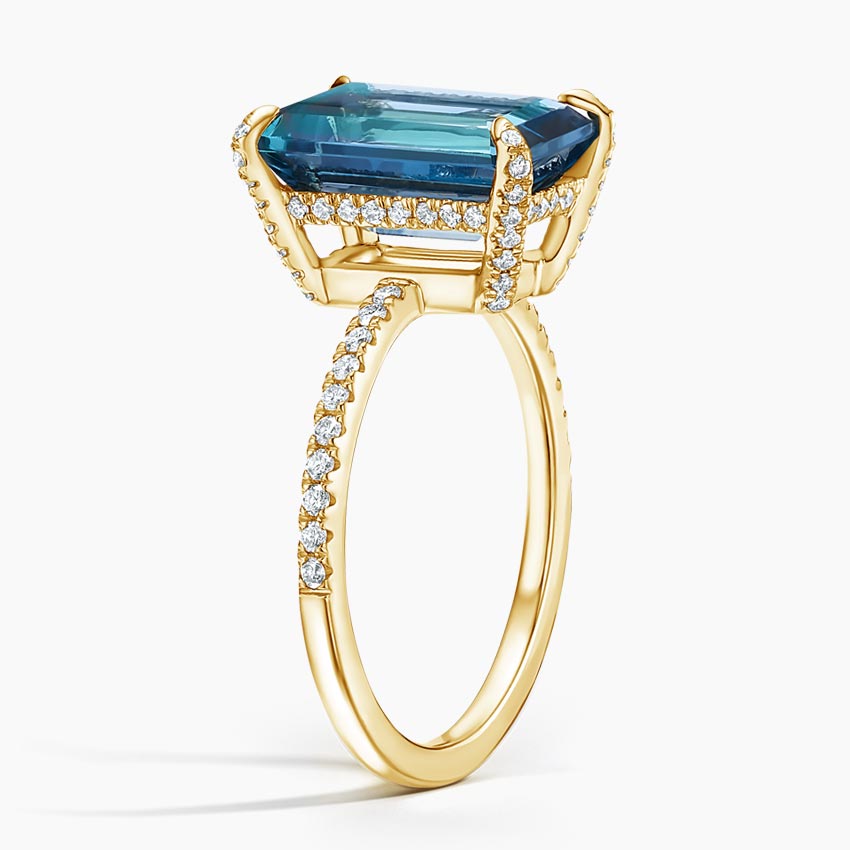 18K Yellow Gold Fiesta London Blue Topaz and Diamond Cocktail Ring
