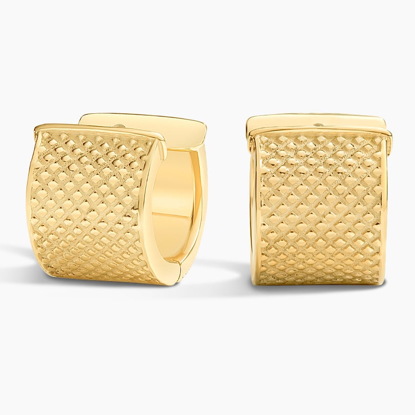 Polished Double Square Edge Huggie Hoop Earrings in 14K Yellow Gold