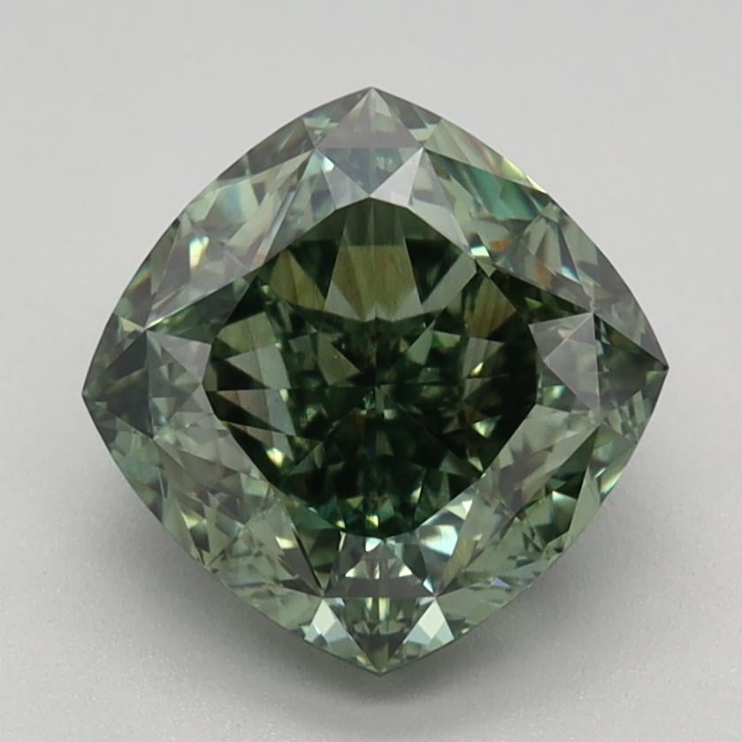 2.12 Ct. Fancy Vivid Green Cushion Lab Grown Diamond