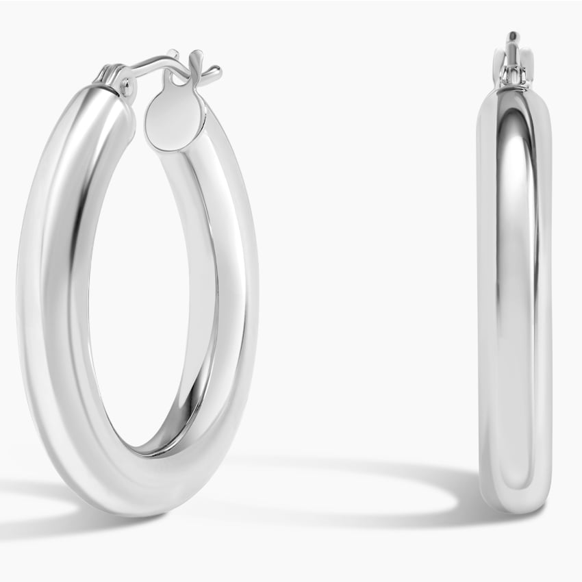 14K White Gold 4mm Medium Perfect Hoop Earrings