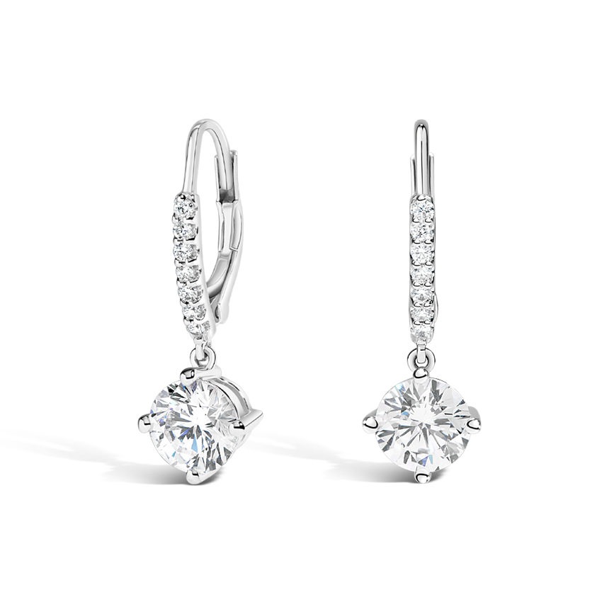 18K White Gold Compass Point Diamond Drop Earrings, top view