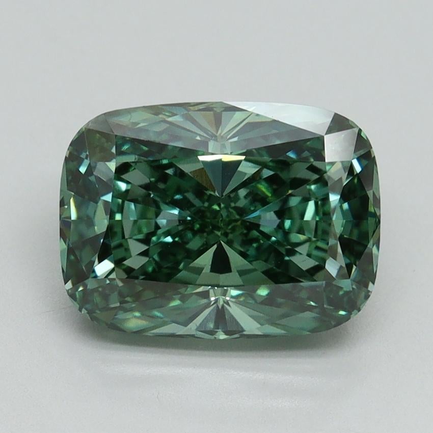 3.16 Ct. Fancy Vivid Green Cushion Lab Grown Diamond