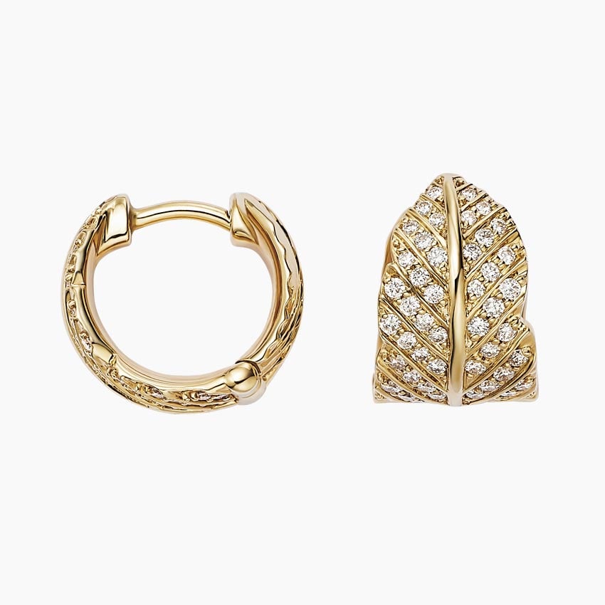 14K Yellow Gold Jane Goodall Pavé Leaf Lab Diamond Huggie Earrings (2/5 ct. tw.), large additional view 2