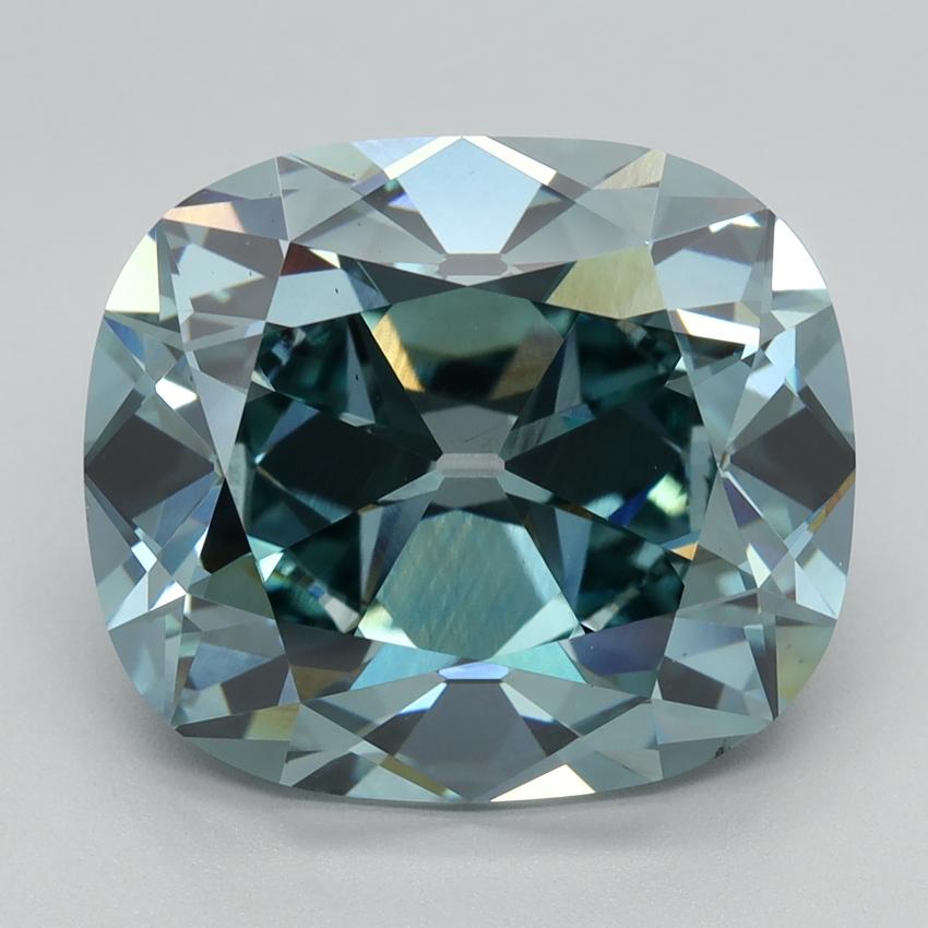 7.16 Ct. Fancy Vivid Bluish Green Cushion Lab Grown Diamond