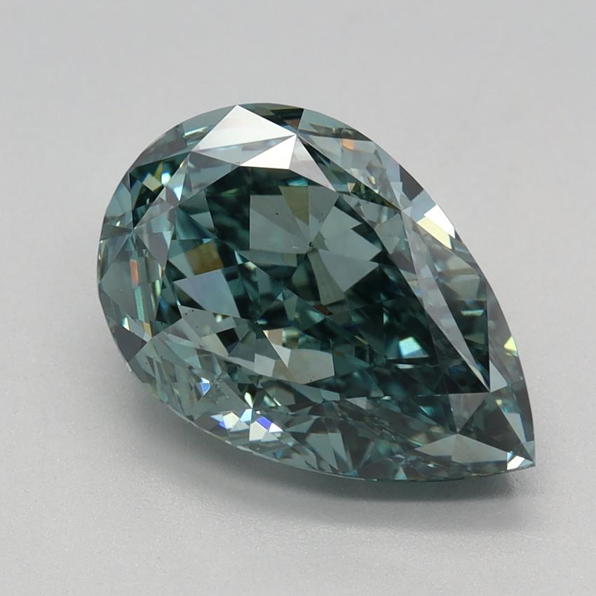 3.02 Ct. Fancy Vivid Bluish Green Pear Lab Grown Diamond