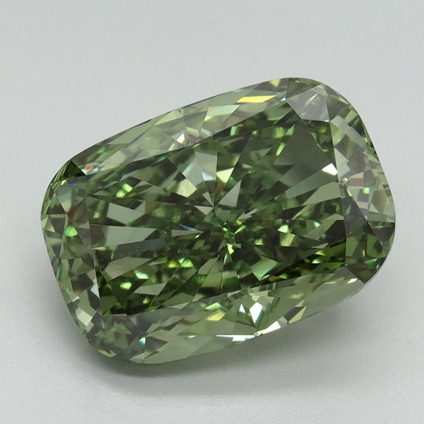 5.03 Ct. Fancy Vivid Green Cushion Lab Grown Diamond