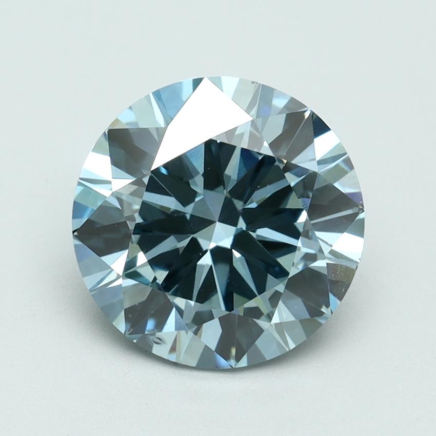 3.01 Ct. Fancy Intense Greenish Blue Round Lab Grown Diamond