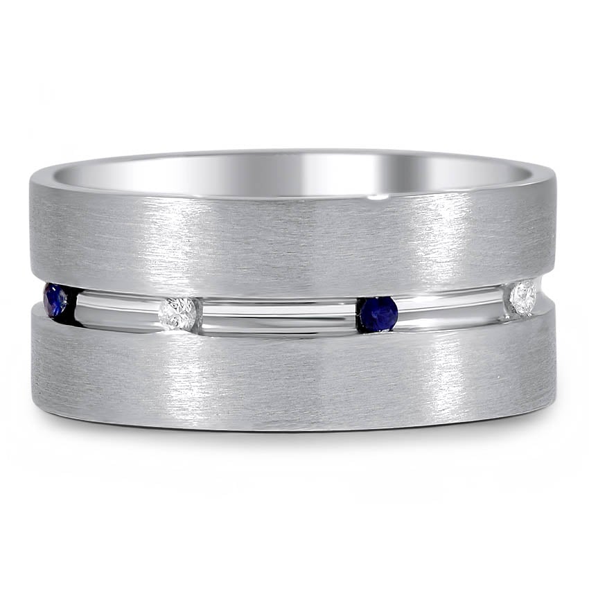 Custom Wide Sapphire and Diamond Mixed Finish Ring