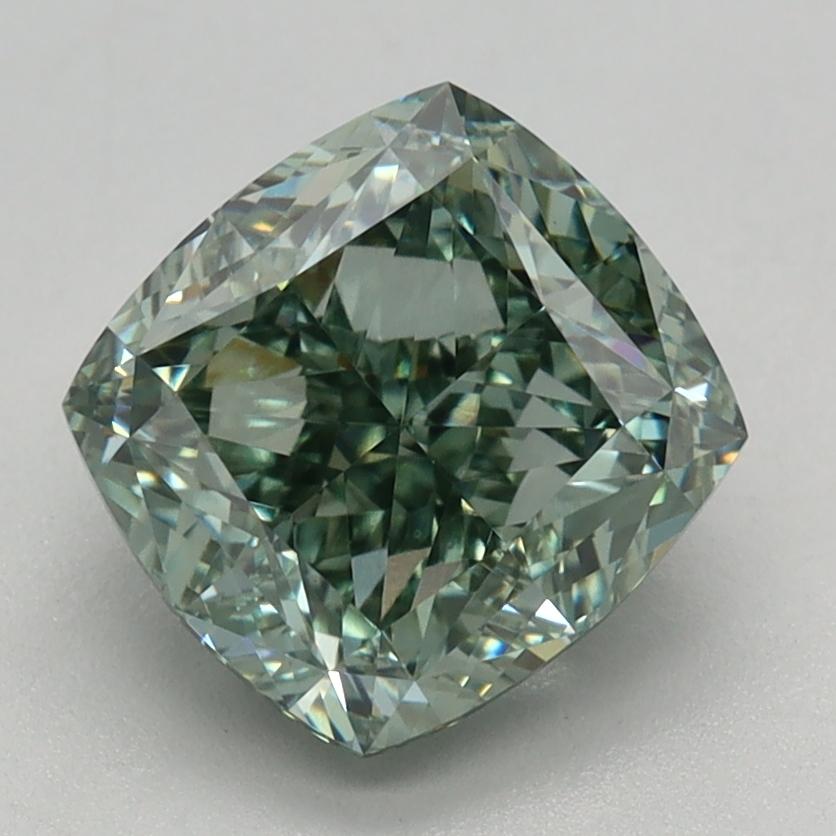 2.02 Ct. Fancy Vivid Green Cushion Lab Grown Diamond