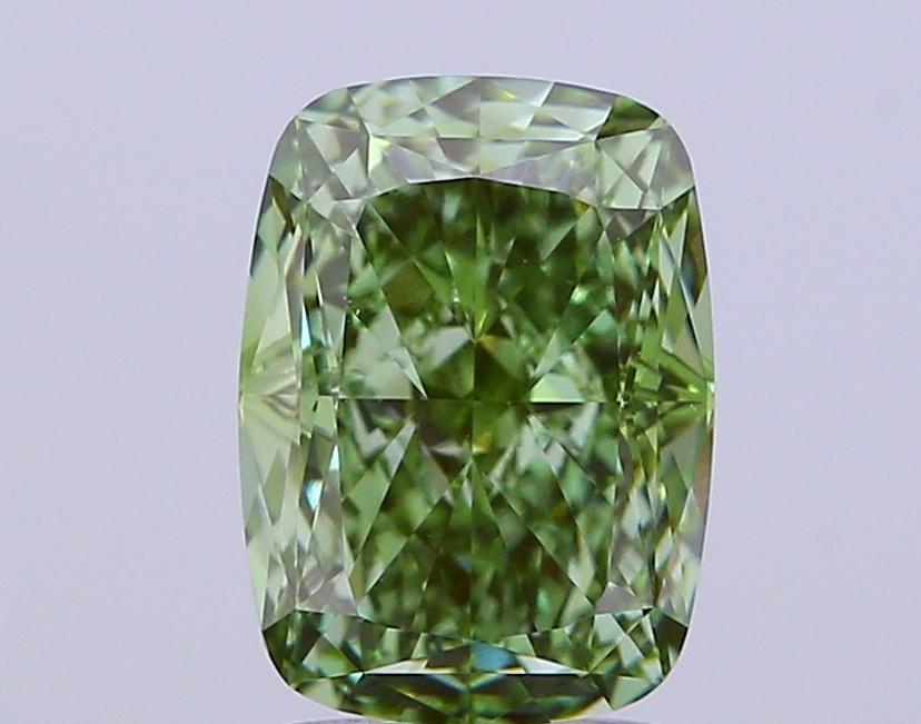 2.82 Ct. Fancy Vivid Green Cushion Lab Grown Diamond