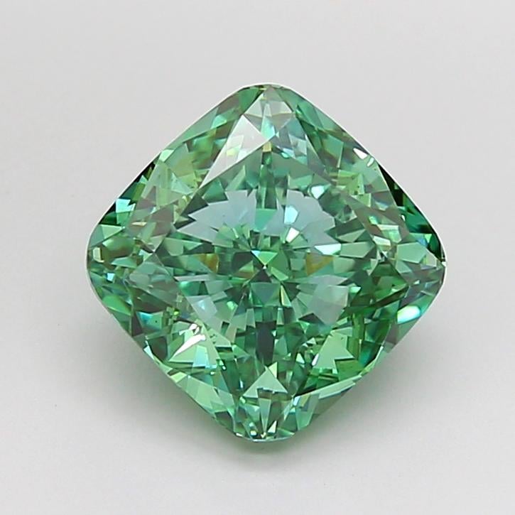 3.53 Ct. Fancy Vivid  Green Cushion Lab Grown Diamond