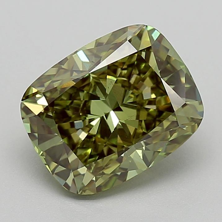 2.67 Ct. Fancy Vivid Green Cushion Lab Grown Diamond