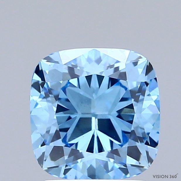 1.58 Ct. Fancy Vivid Blue Cushion Lab Grown Diamond