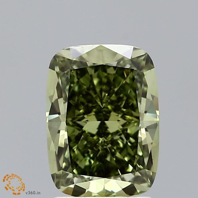 2.10 Ct. Fancy Vivid  Green Cushion Lab Grown Diamond