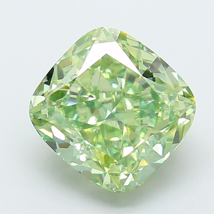 4.09 Ct. Fancy Vivid Green Cushion Lab Grown Diamond