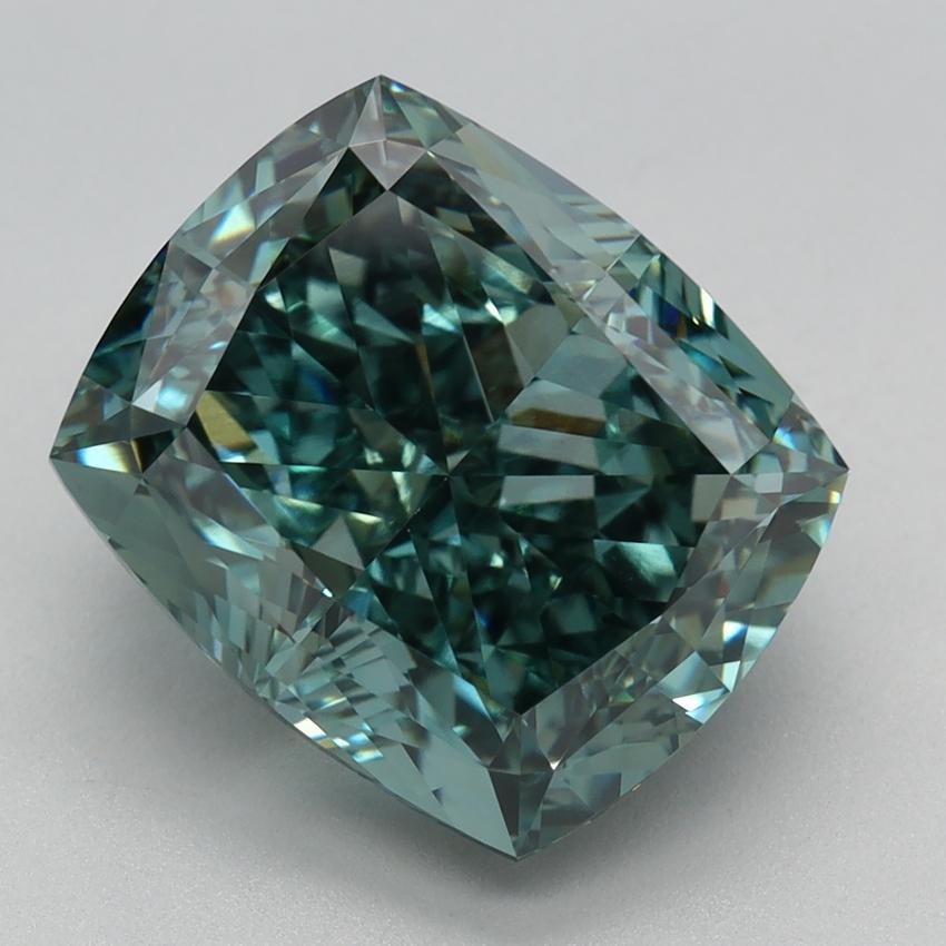 5.41 Ct. Fancy Vivid Green Cushion Lab Grown Diamond