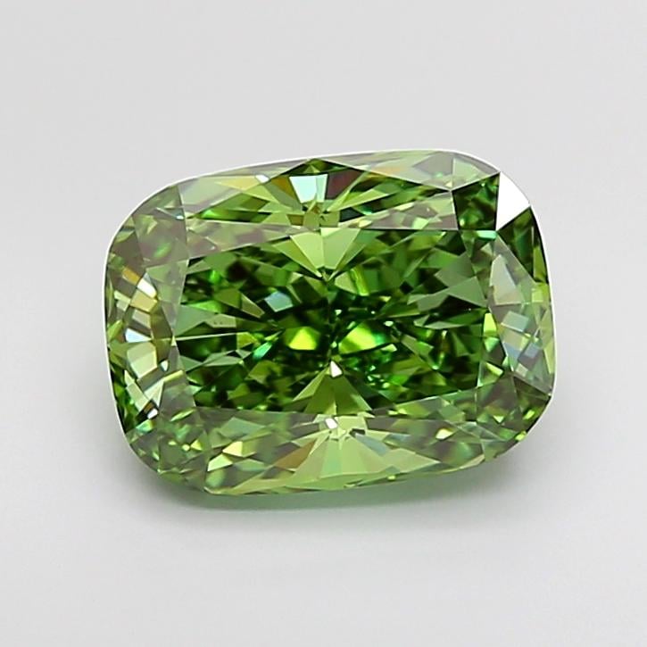 4.18 Ct. Fancy Vivid  Green Cushion Lab Grown Diamond