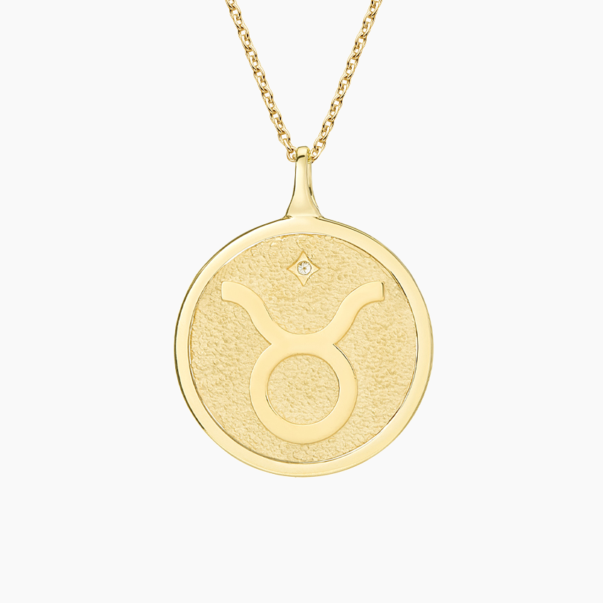 14K Yellow Gold Brilliant Taurus Taurus Zodiac | Accented Diamond | Earth Necklace