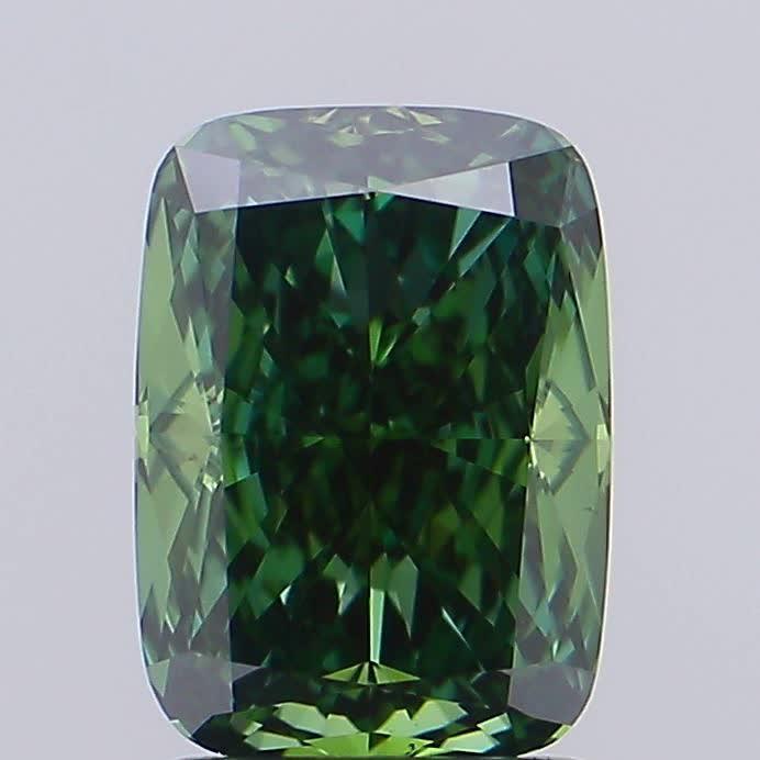 2.18 Ct. Fancy Vivid Green Cushion Lab Grown Diamond