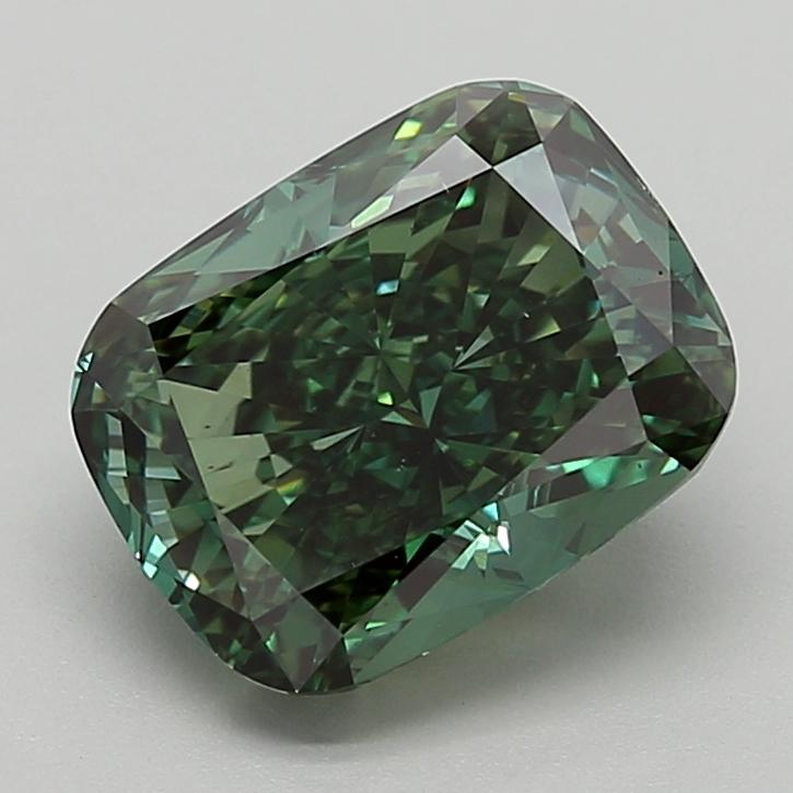 4.38 Ct. Fancy Vivid  Green Cushion Lab Grown Diamond