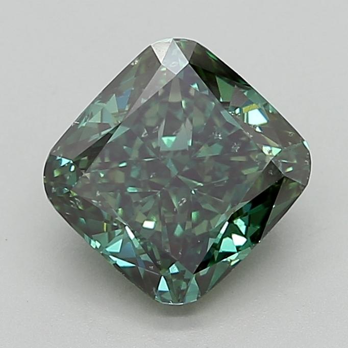 3.02 Ct. Fancy Vivid  Green Cushion Lab Grown Diamond