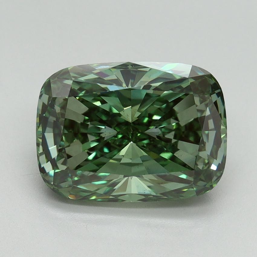 3.18 Ct. Fancy Vivid Green Cushion Lab Grown Diamond