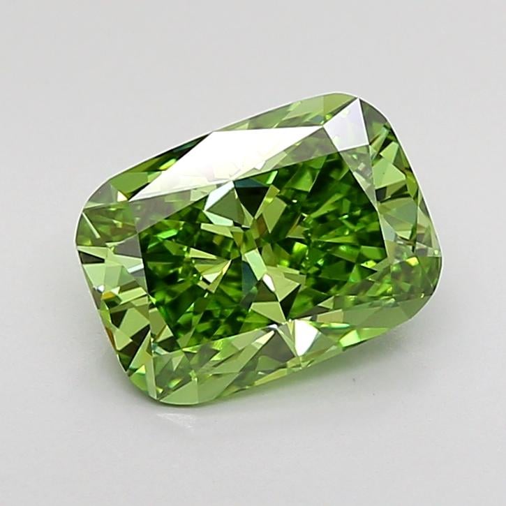 1.58 Ct. Fancy Vivid Green Cushion Lab Grown Diamond