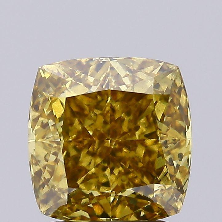 2.54 Ct. Fancy Vivid Brownish Yellow Cushion Lab Grown Diamond