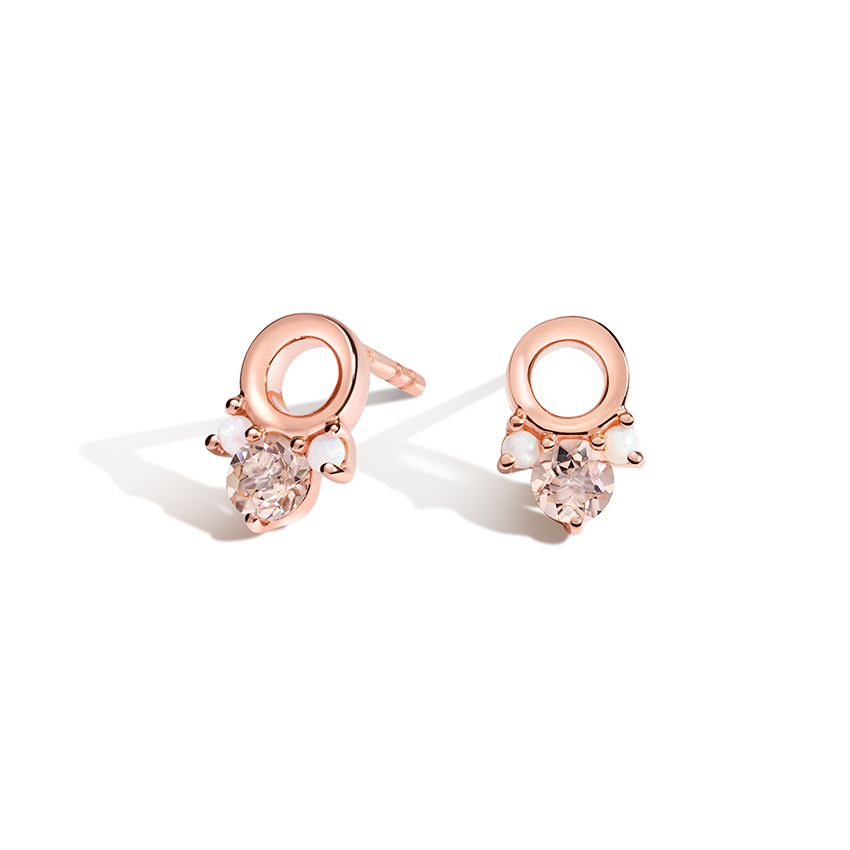 Beautiful 14k White Gold Opal and Diamond Heart Post Earrings 