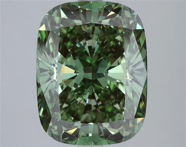 4.82 Ct. Fancy Vivid Green Cushion Lab Grown Diamond
