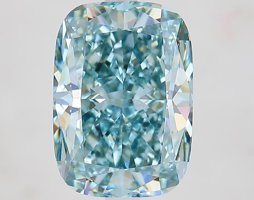 5.10 Ct. Fancy Vivid Bluish Green Cushion Lab Grown Diamond