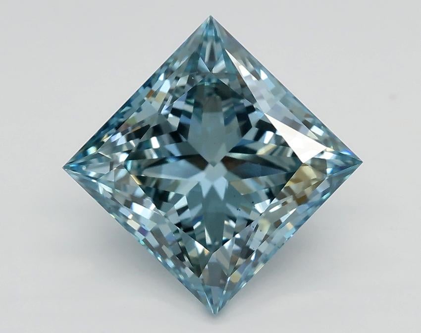 3.22 Ct. Fancy Intense Greenish Blue Princess Lab Grown Diamond