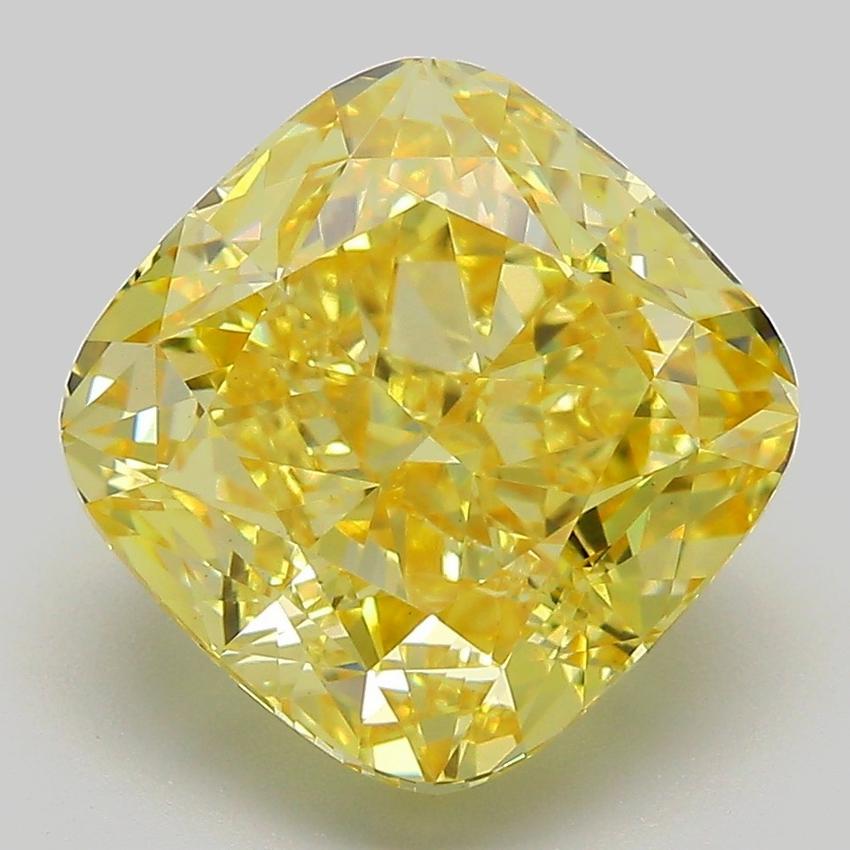 6.18 Ct. Fancy Vivid Yellow Cushion Lab Grown Diamond