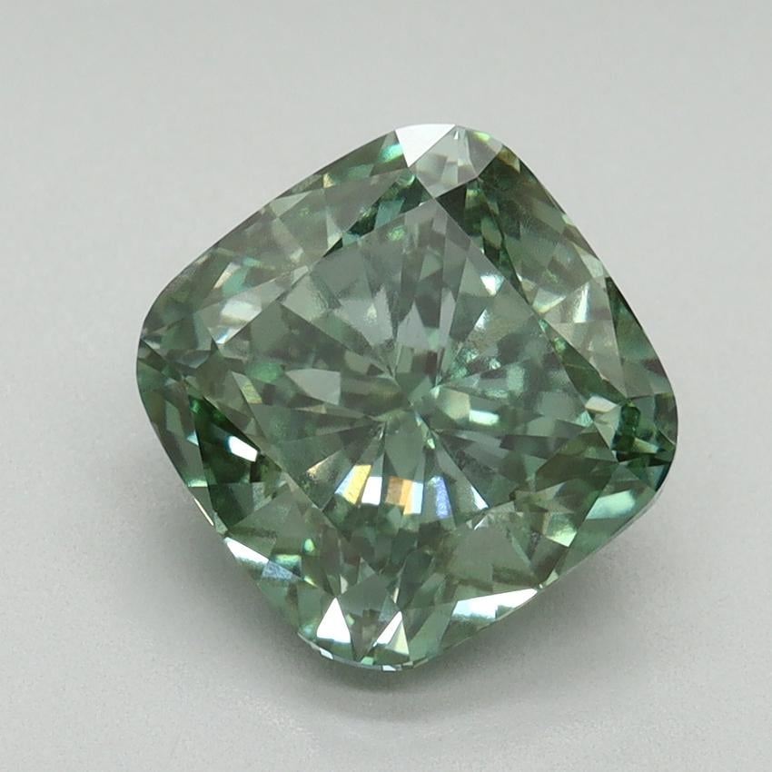 3.07 Ct. Fancy Vivid Green Cushion Lab Grown Diamond