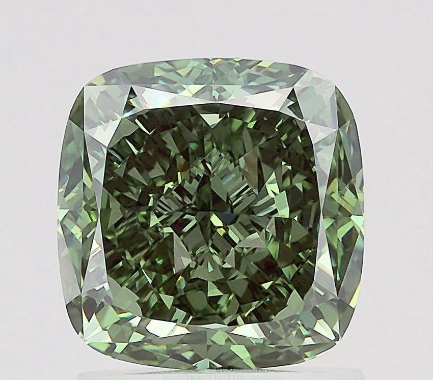 1.77 Ct. Fancy Vivid  Green Cushion Lab Grown Diamond
