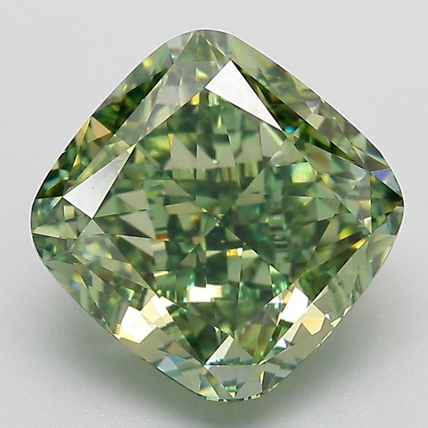 4.06 Ct. Fancy Vivid  Green Cushion Lab Grown Diamond