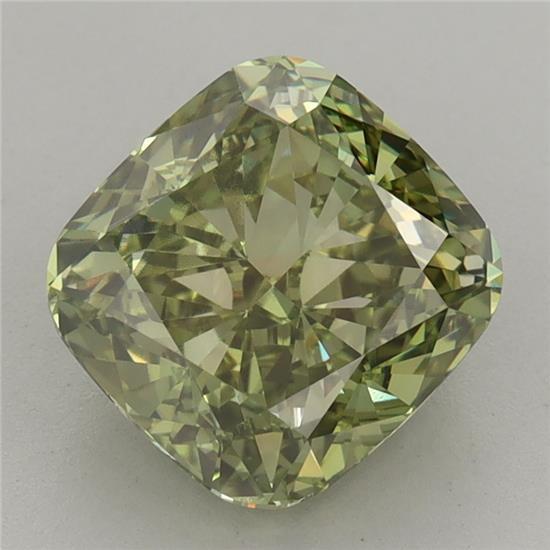 3.07 Ct. Fancy Vivid Green Cushion Lab Grown Diamond