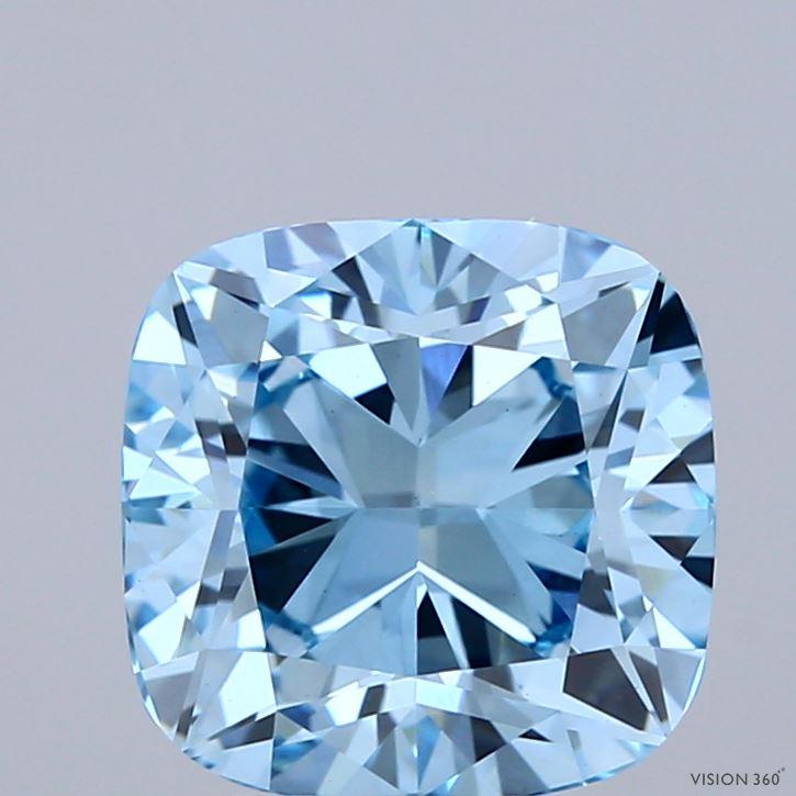 3.01 Ct. Fancy Vivid  Blue Cushion Lab Grown Diamond