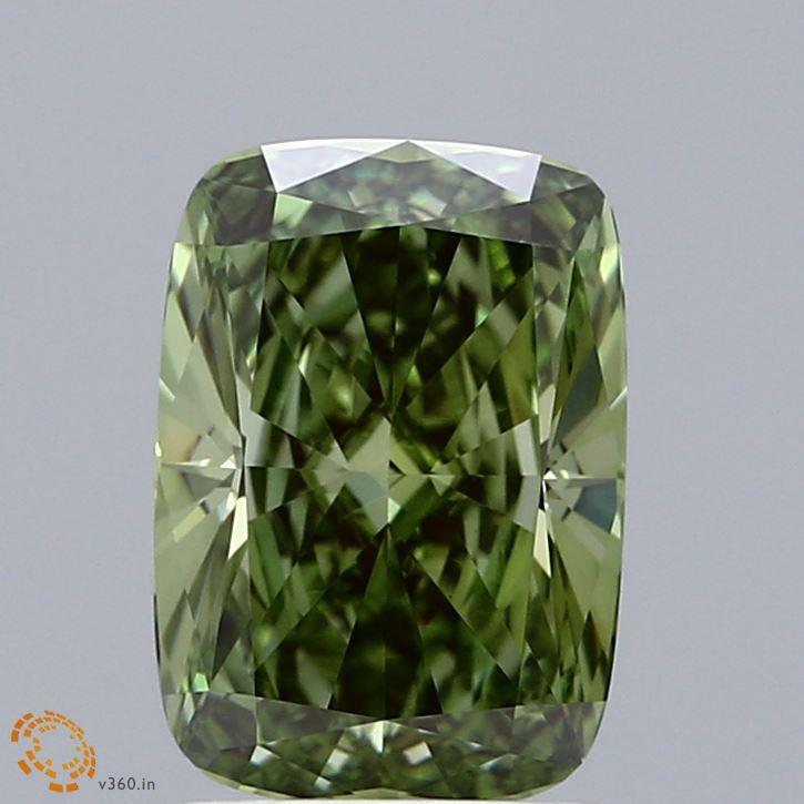 2.02 Ct. Fancy Vivid Green Cushion Lab Grown Diamond