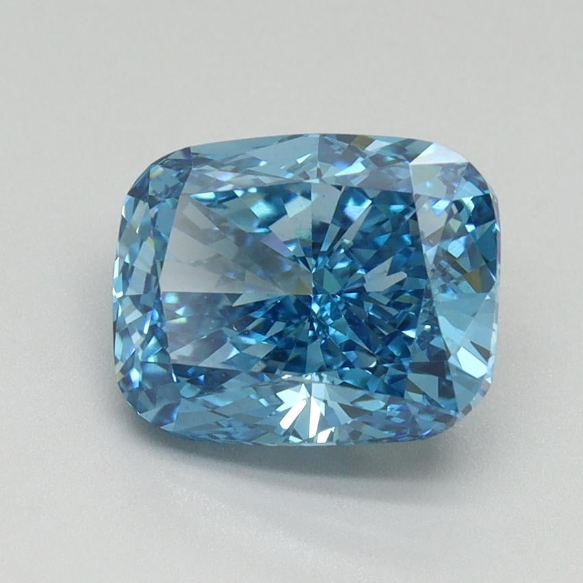 3.08 Ct. Fancy Vivid Blue Cushion Lab Grown Diamond