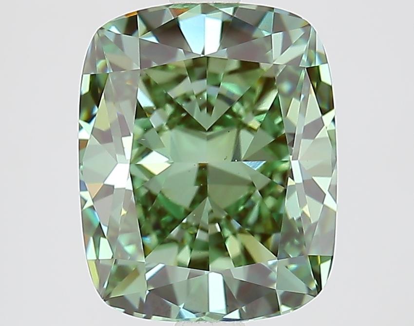 3.04 Ct. Fancy Vivid Green Cushion Lab Grown Diamond