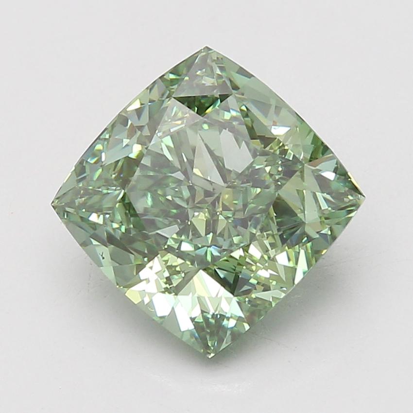 5.09 Ct. Fancy Vivid Green Cushion Lab Grown Diamond