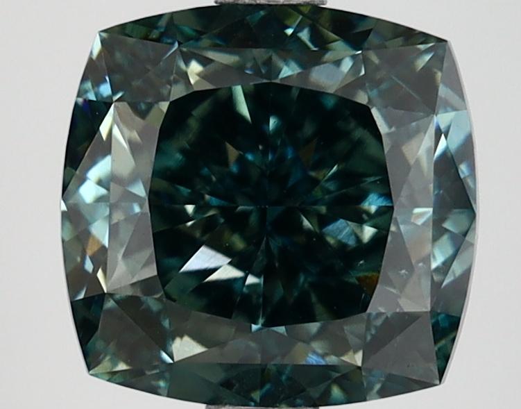 3.14 Ct. Fancy Vivid Bluish Green Cushion Lab Grown Diamond