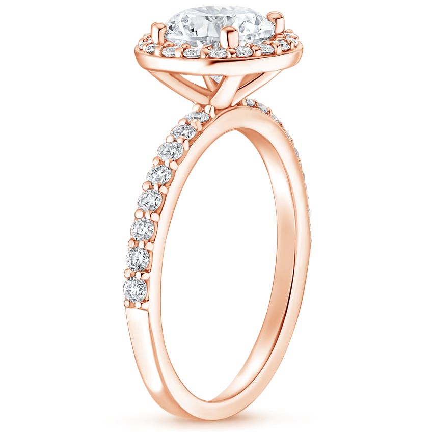 14K Rose Gold Shared Prong Halo Diamond Ring, large side view