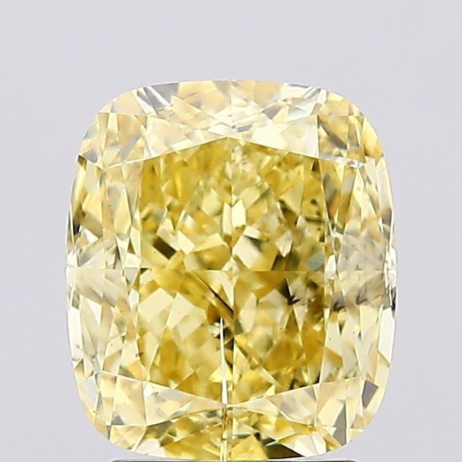 3.09 Ct. Fancy Vivid Yellow Cushion Lab Grown Diamond