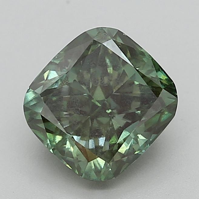2.60 Ct. Fancy Vivid  Green Cushion Lab Grown Diamond